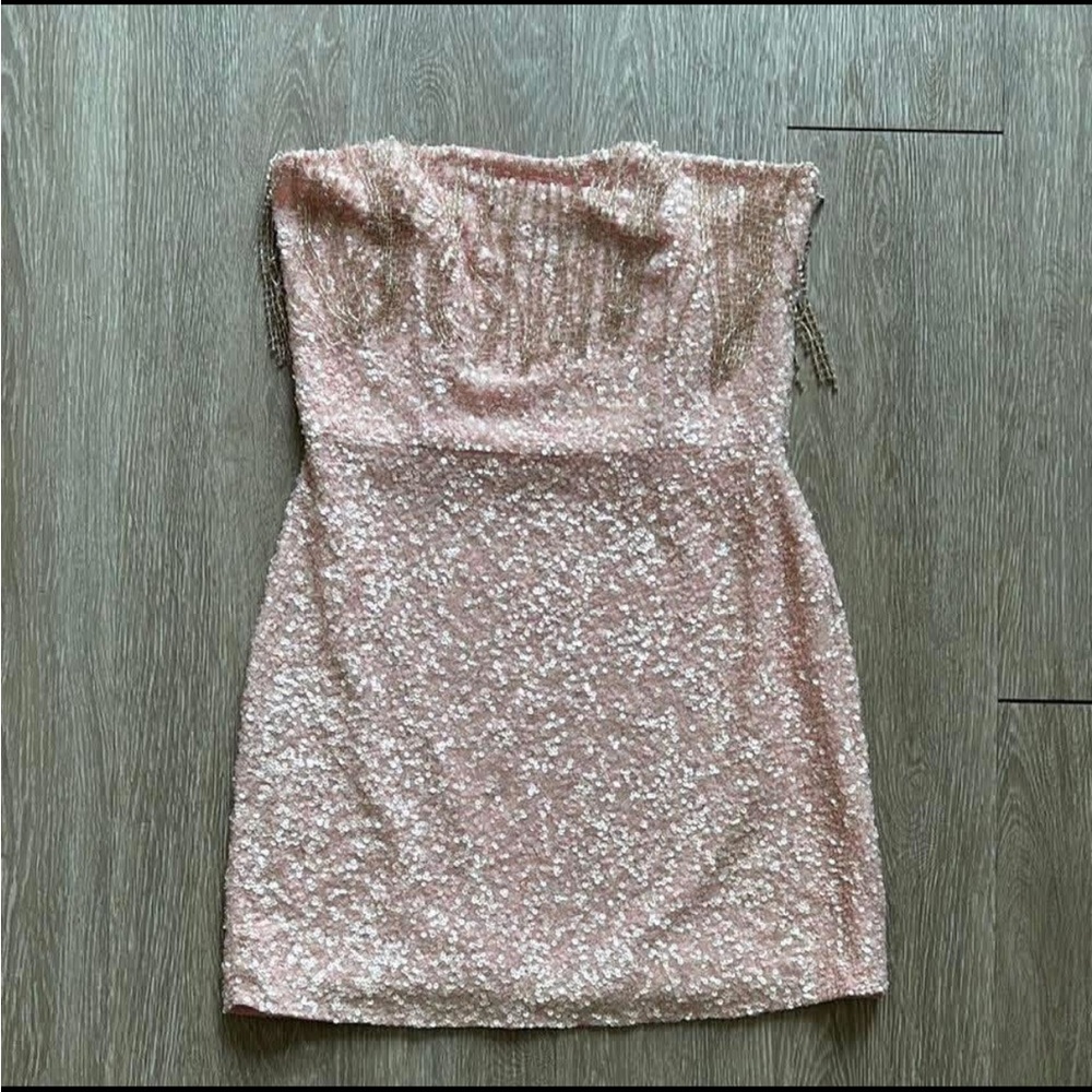 Retrofete Cassandra Strapless Pink Sequin Mini Dress - Picture 2 of 4